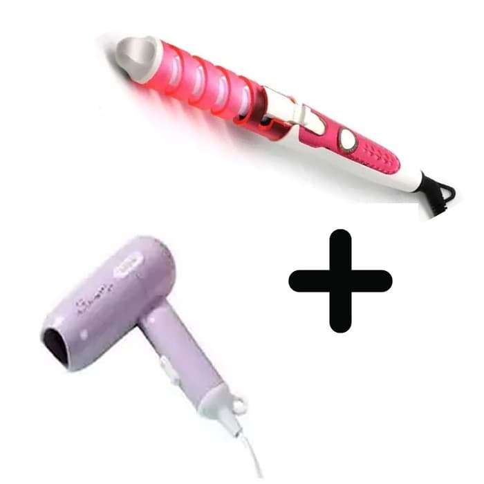 KIT MINI SECADOR UFREE 110V ROXO E MODELADOR DE CACHOS UFREE BIVOLT ROSA