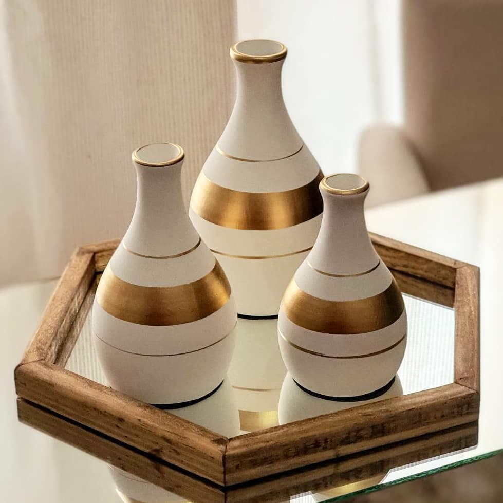 Kit Trio 3 Vasos Ceramica Enfeite Decorativo Centro De Mesa Sala enfeite rack sala