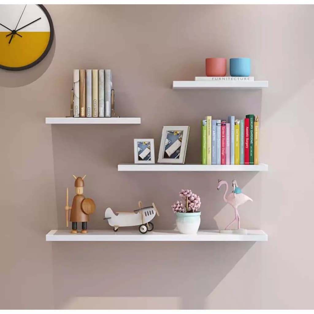 Kit 4 Prateleiras reta 30/40/50/60 nicho Branco Suporte decoração sala quarto banheiro escritório