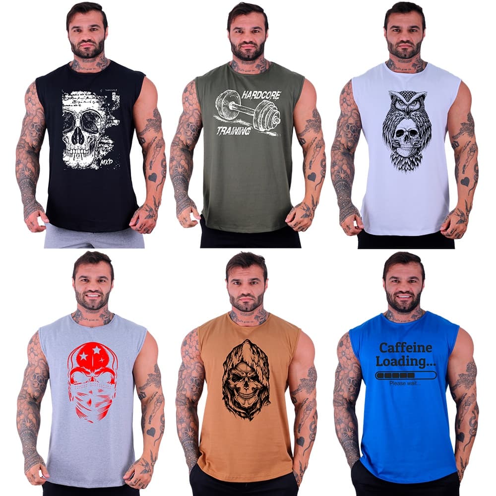 Kit 6 Regatas Machão Longline Masculina MXD Conceito Academia Musculação Casual