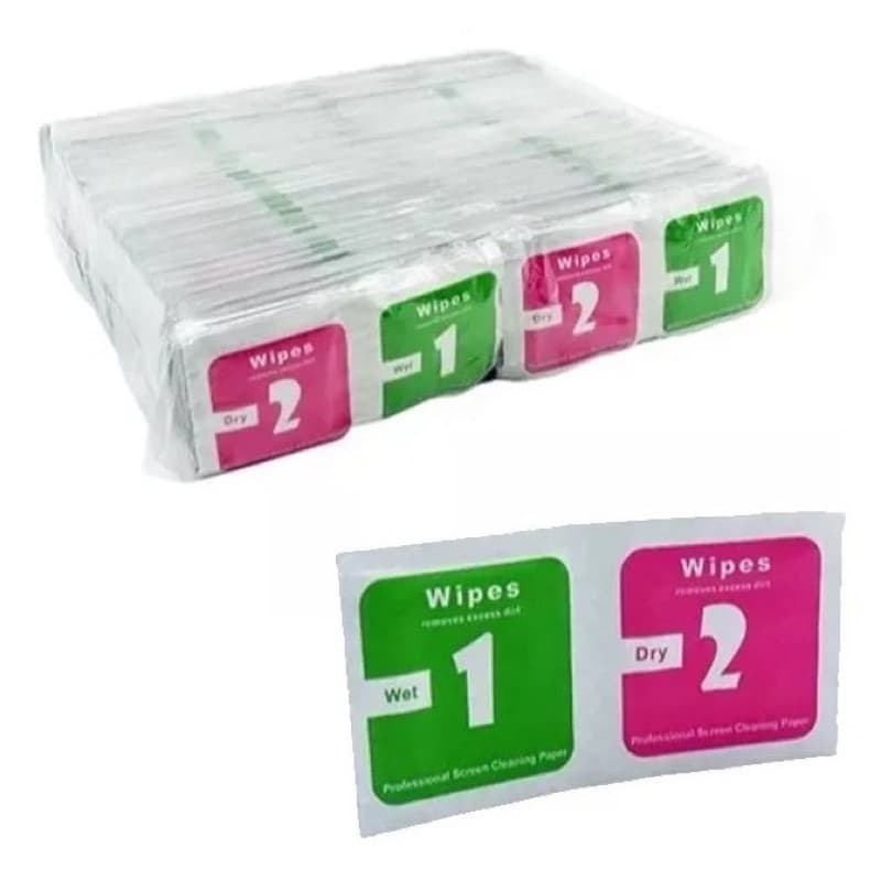 Kit Com 375 Limpadores de Tela Para Limpeza de Tela e Colocar Película Com Álcool E Seco