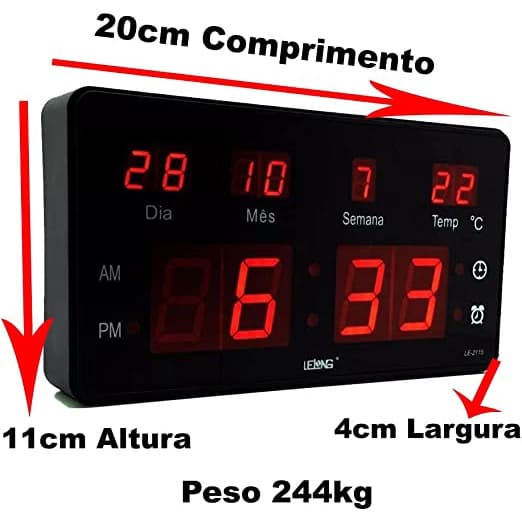 Relógio Parede Mesa Led Digital Calendário Termômetro