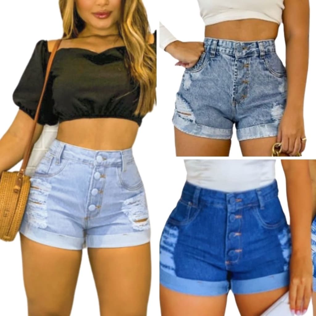 Kit 3 Shorts Jeans Hot Pants Bermuda Feminina