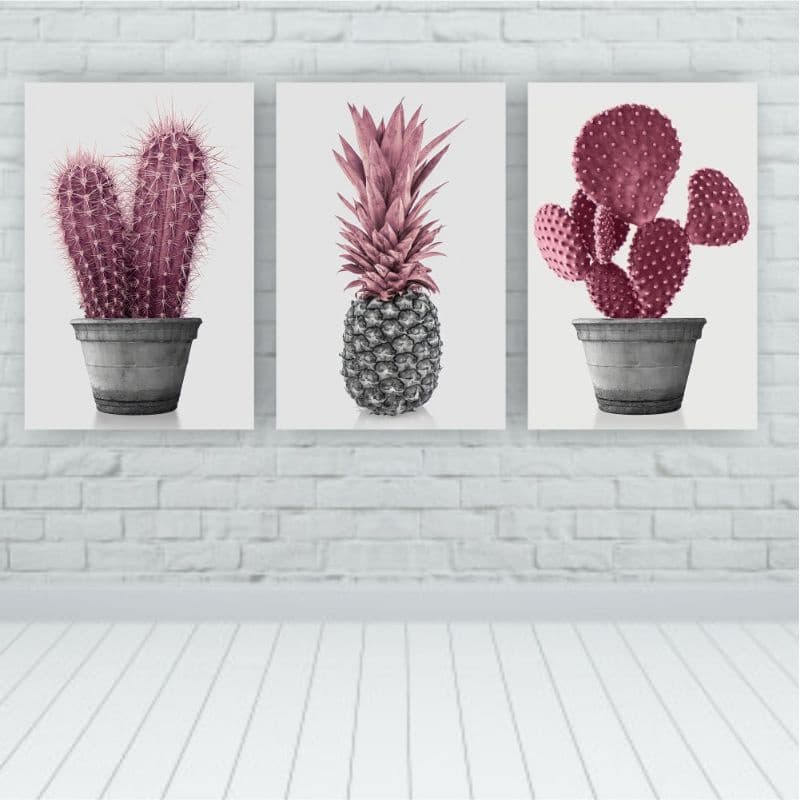 Quadros Decorativos quarto Floral Cacto Rosa!! RCC DECORAÇÕES.