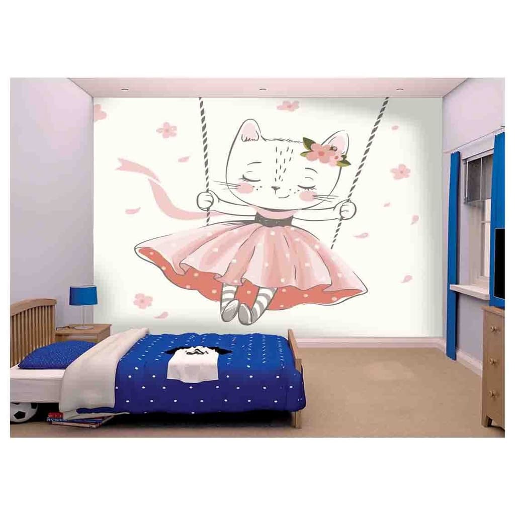 papel de parede Infantil gatinha balanço flor 6m² AZS153