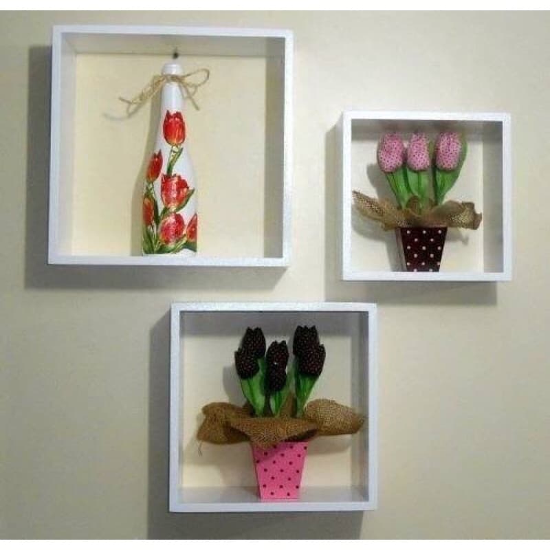 kit trio de nichos decorativos brancos em MDF
