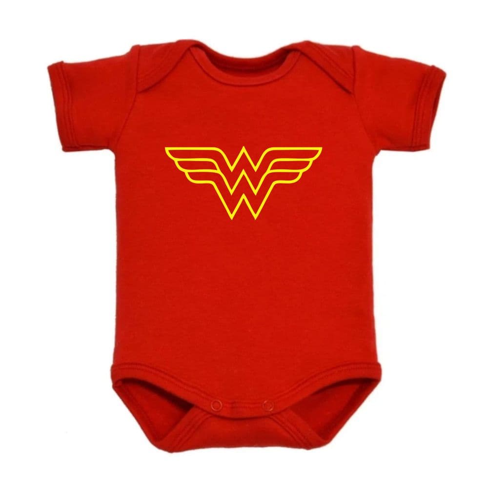 body de bebe infantil Vermelho algodão da Mulher Maravilha Wonder Woman heroína vários tamanhos do P ao GG 0 a 12 meses body para bebê body