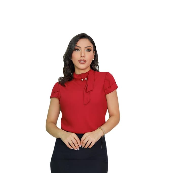 Blusa Feminina Manga Curta Moda Evangelica Crepe Sku:b101