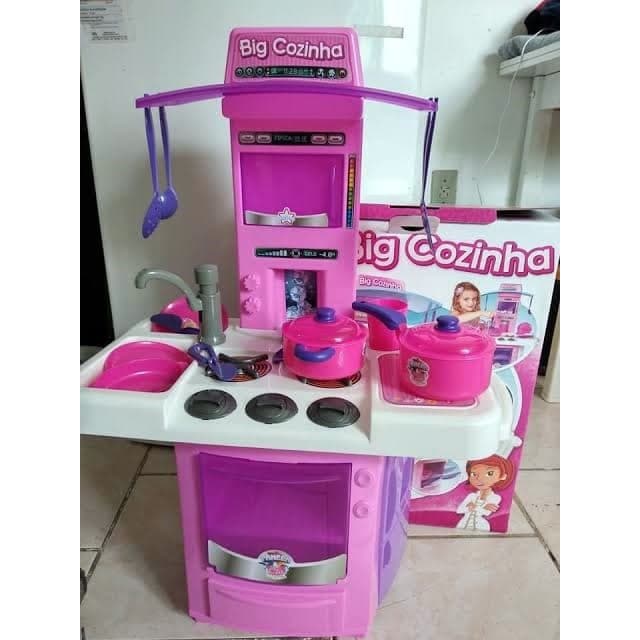 Cozinha Infantil Cozinha de brinquedo Fogãozinho infantil Big Star - 16 peças com pia e torneira que sai água de verdade