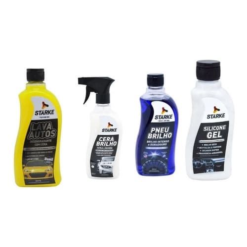 Kit Starke para Lavagem De Carro - Shampoo Cera Pneu Pretinho Silicone