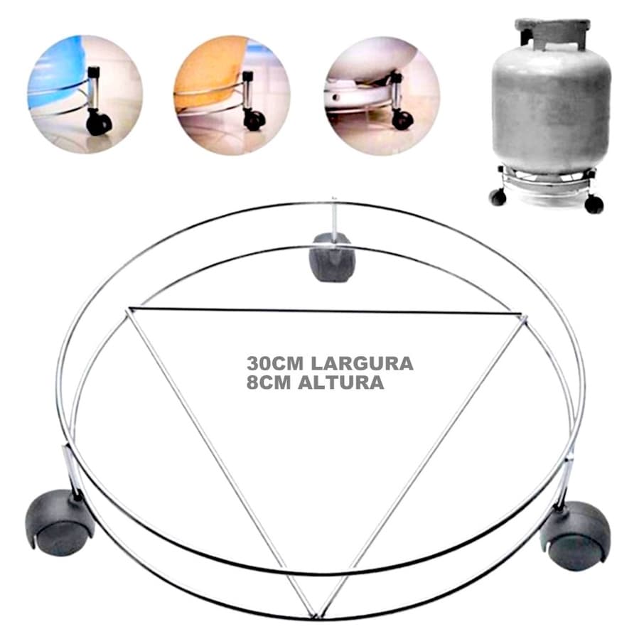 Suporte para Botijão de Gás Cromado com rodinha suporte para vaso planta