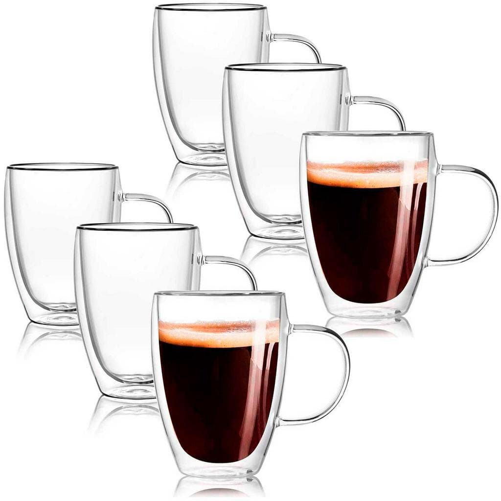 Conjunto 6 Xícaras Parede Dupla de Vidro 350 ML Jogo de Xicaras para Café Expresso Chá Cappuccino