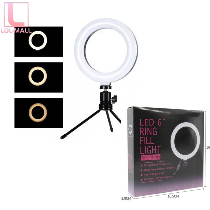 Ring Light Iluminador Selfie Makeup Tripé Luz 16cm 6 polegada Lâmpada + suporte