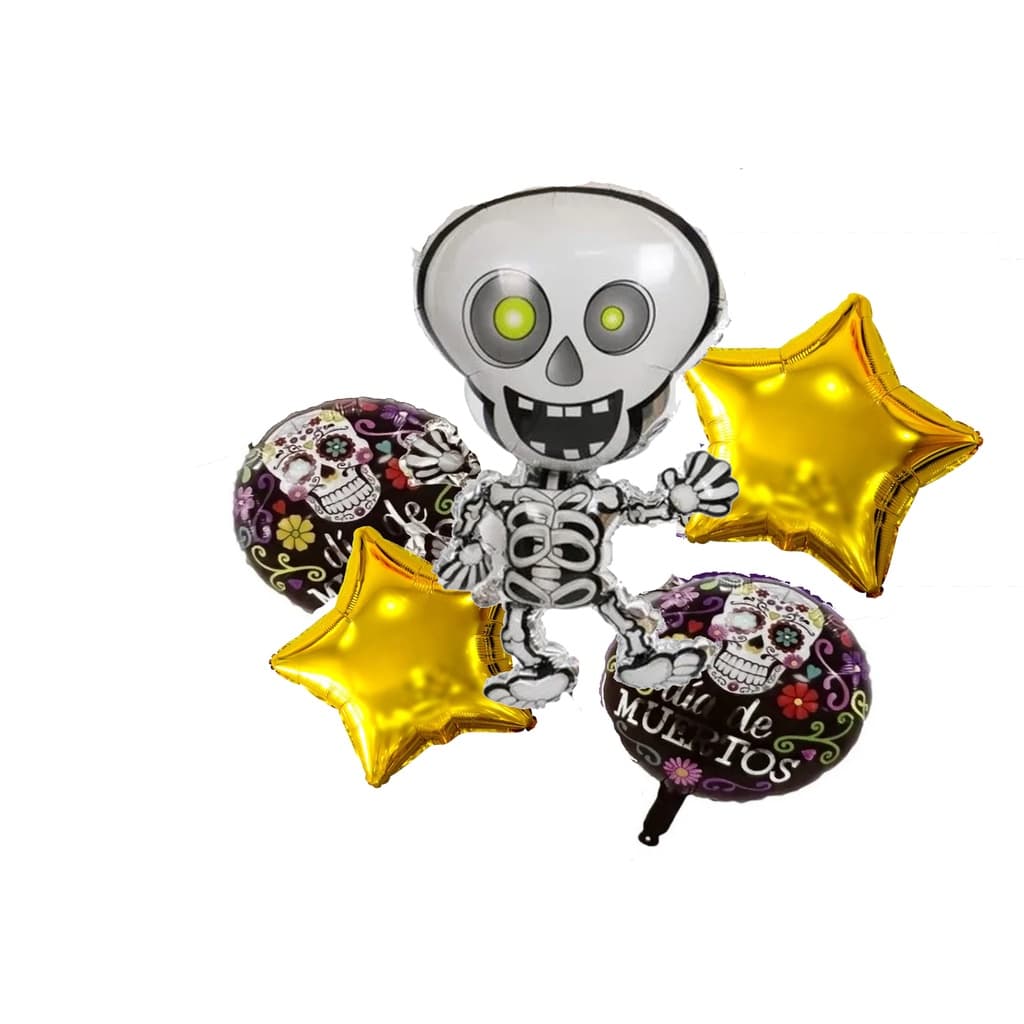 Kit Balão Metalizado E Bexiga Caveira Halloween 5 Pçs