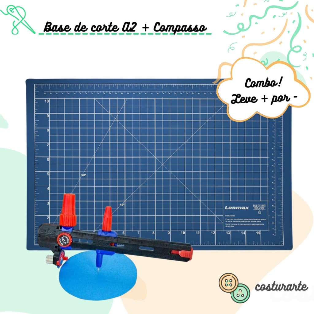 Base de corte A2 + Compasso de corte rotativo - Leve mais pague menos! - Patchwork/Artesanato/ Scrapbook