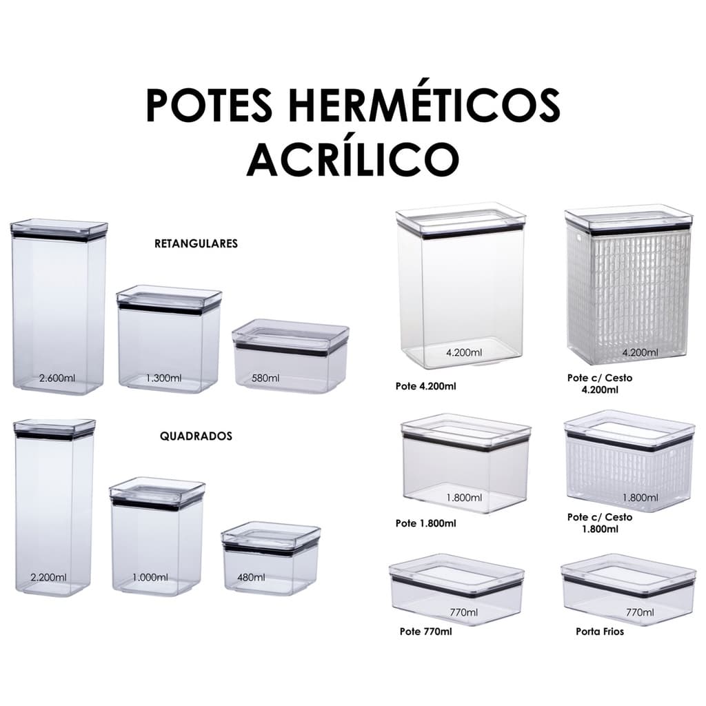 Pote Hermético Empilhavel Acrílico Multiuso Mantimentos Lumini Paramount Para Cozinha Geladeira Despensa