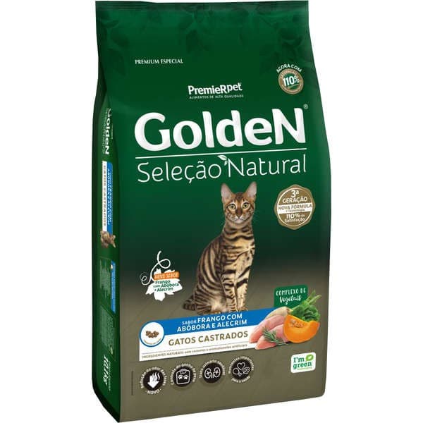 Ração Golden Seleção Natural Frango, Abóbora e Alecrim para Gatos Castrados 3 kg