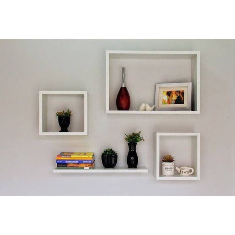 kit 4 nichos e prateleira em MDF branco para decoração