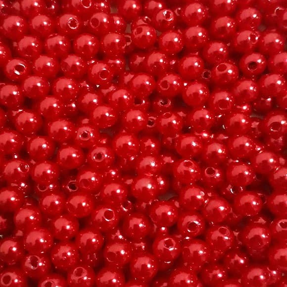 Pérola De ABS 6 mm Cor Vermelho sangue  Com Furo Passante Pacote Com 200 peças - Planeta das artes