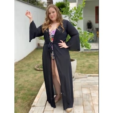 Saída De Praia Longa Vestido Canga Manga Verão Plus Size manga babado