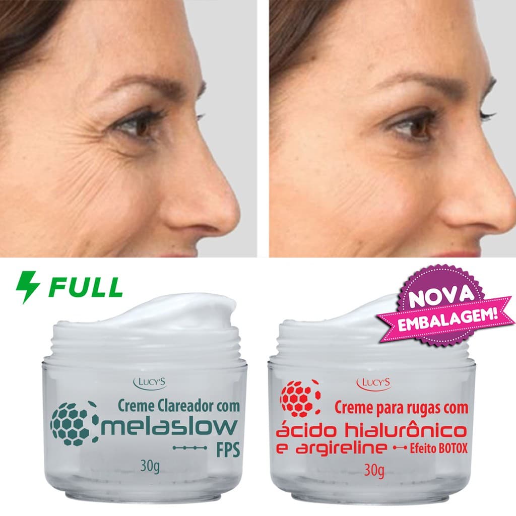 Kit Clareador De Manchas Faciais + Anti Rugas Efeito Botox (Clareia Manchas de Melasma, Sardas, Sol, acne acido hialuron