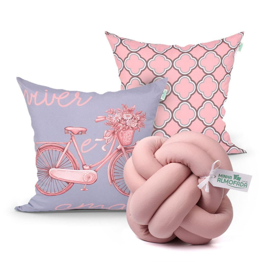 Capa para Almofada de Quarto Rosê Menina Estampada 2 Unidades 45cm x 45cm + Almofada de Nó Escandinavo