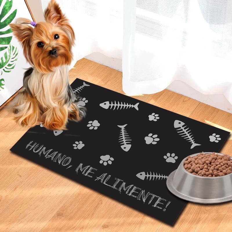 Tapete Pet para Gato e Cachorro Comedouro Antiderrapante - Humano me alimente
