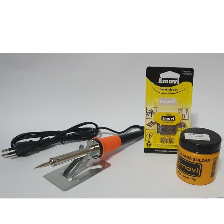 Kit Para solda: Ferro de solda + Estanho 25 gramas + Pasta Para Solda 110 Gramas
