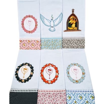 Pano de Prato Guardanapo Bordado Patchwork Religioso Pé de Galinha Kit 100% Algodão
