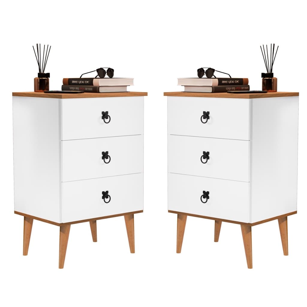 kit  2 peças DREAM BUFFET mesa de cabeceira madri pés palito 3 gav para seu quarto
