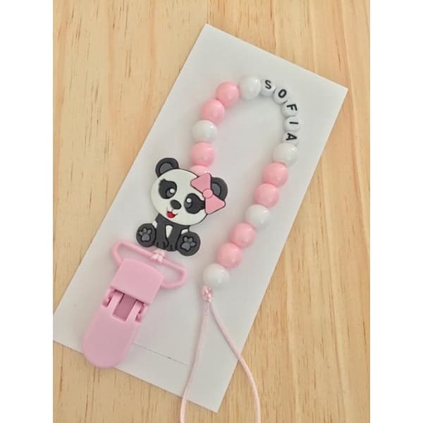 prendedor de chupeta personalizado panda rosa