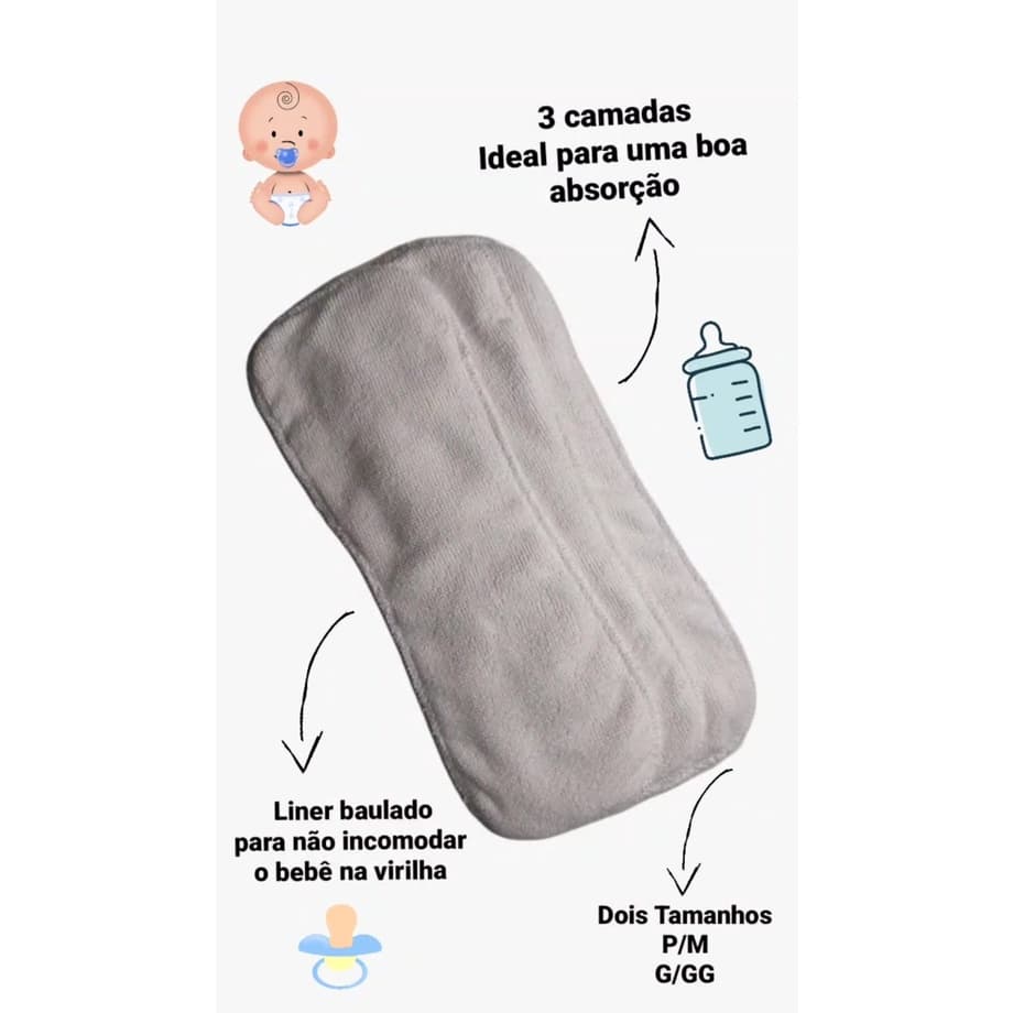 Kit 3un Liner Reutilizável Com 3 Camadas Absorvente para Fralda, pano higiênico.