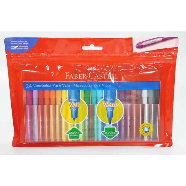 Canetinhas Hidrocor 24 Cores Faber Castell Ponta Vai E Vem