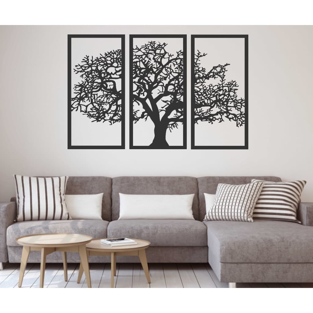 Quadro Árvore Da Vida Bonsai 3 Peças Madeira Preta (padrão)
