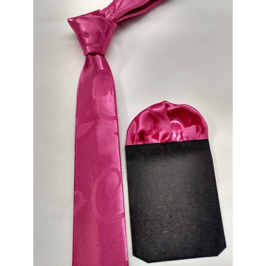 KIT Gravata Floral Cetim e Lenço de Bolso Pink Casamento Festividades Uso Pessoal