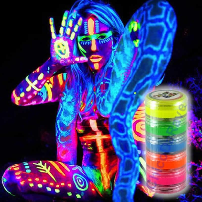 Kit neon facial 5 Cores tinta cremosa Fluorescente Colormake maquiagem make e corporal Brilha na luz negra Rave balada