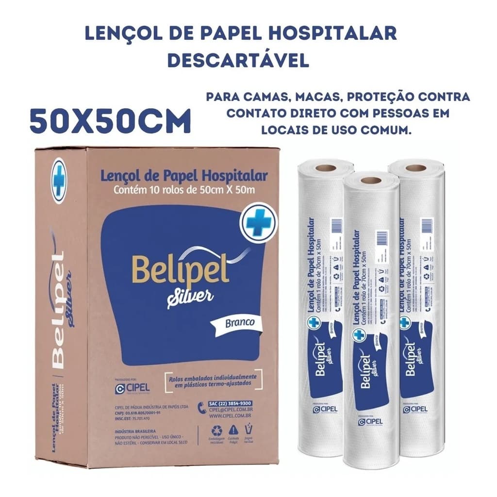 Kit 10 Lençol Descartável Papel Hospitalar Maca 50x50mt - 10 Rolos