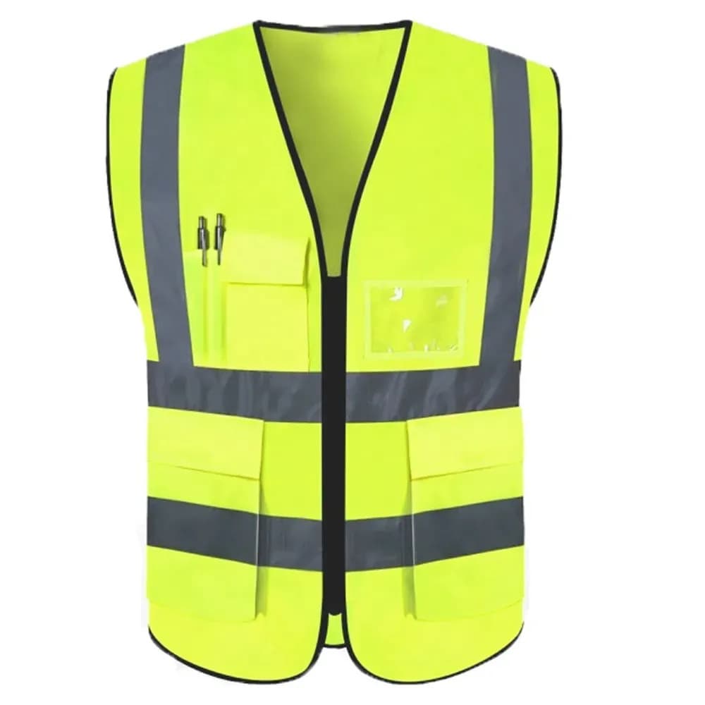Colete faixa Sinalizador Refletivo Segurança Trabalho Fluorescente EPI Blusao Obra Bolsos Ziper