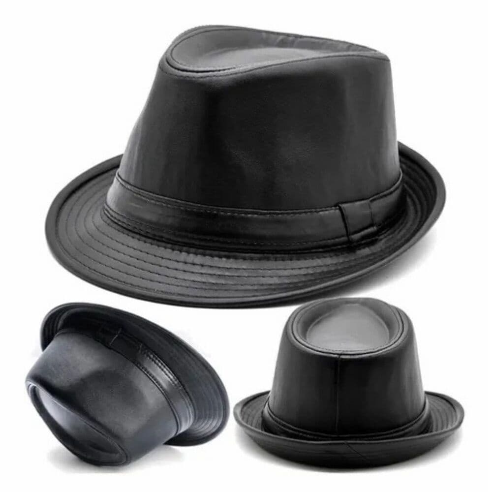 Chapéu Fedora Estilo Panamá Couro Sintético Preto
