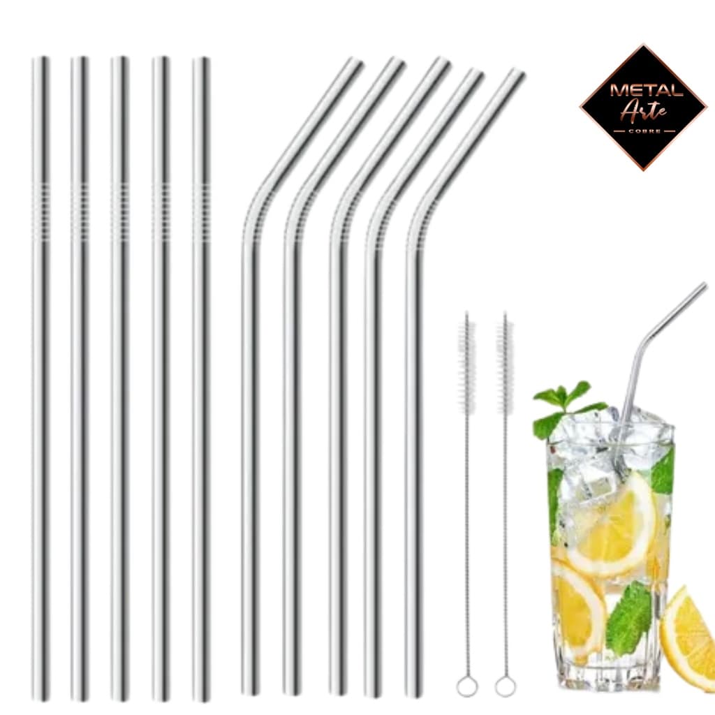Kit 10 Canudos Aço Inox Metal Reutilizável + Escova