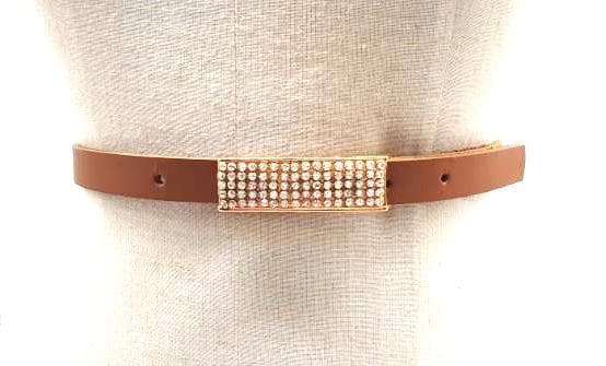Cinto feminino em couro soleta legítimo fino com fivela de strass Ne020