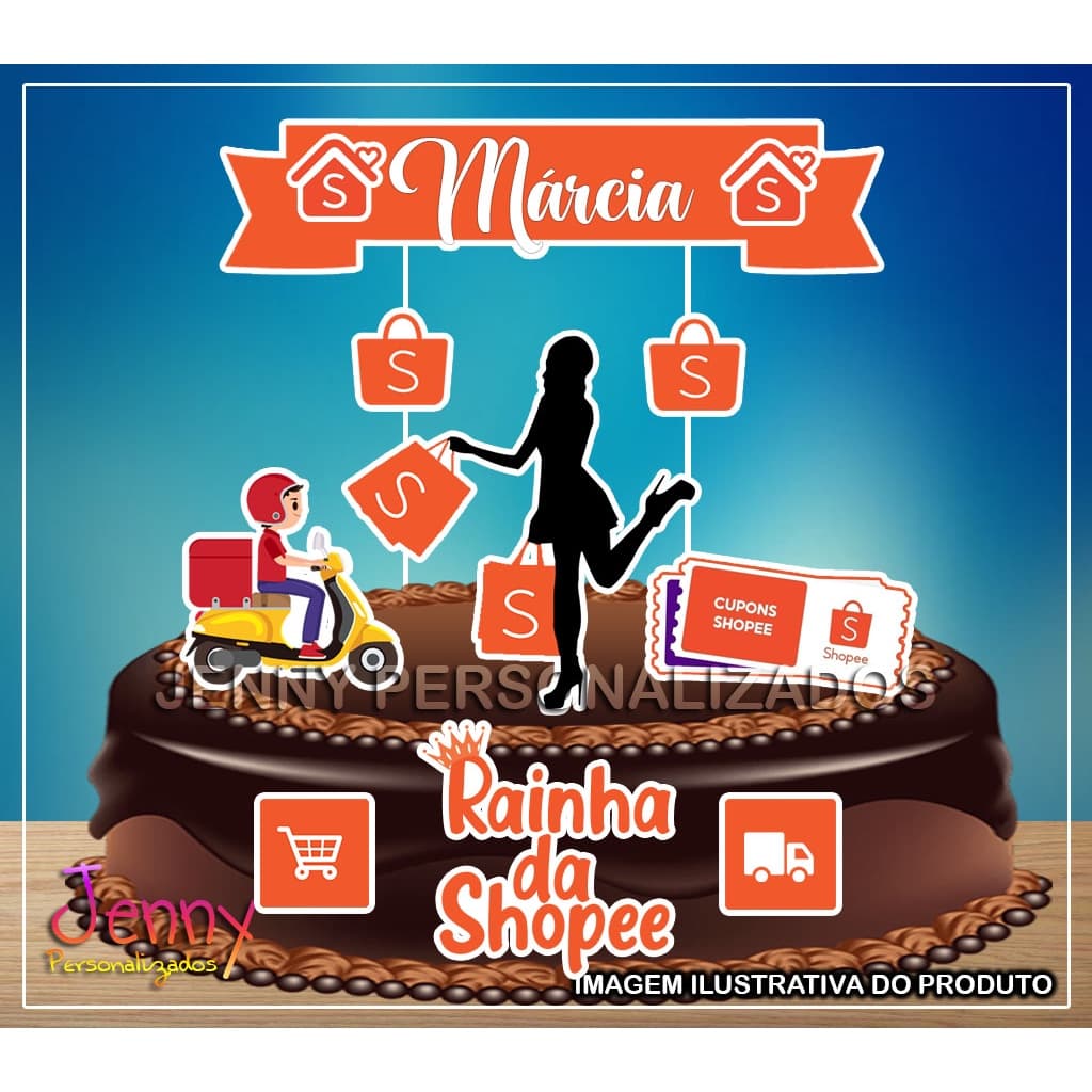 Topo Topper de Bolo Rainha Da Shopee Personalizado com Nome