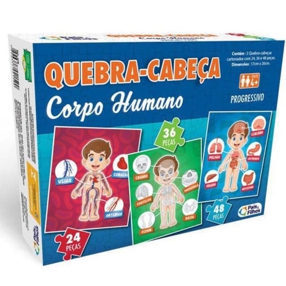 Quebra Cabeca Progressivo 3 em 1 Copor Humano Com 24/36/48 Pecas - Quebra Cabeça Corpo Humano - Pais & Filhos