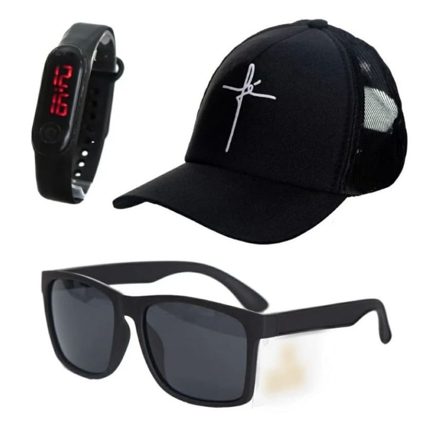 Kit Masculino Relógio Digital A Prova D'água + Boné Fé + Óculos de Sol Promoção