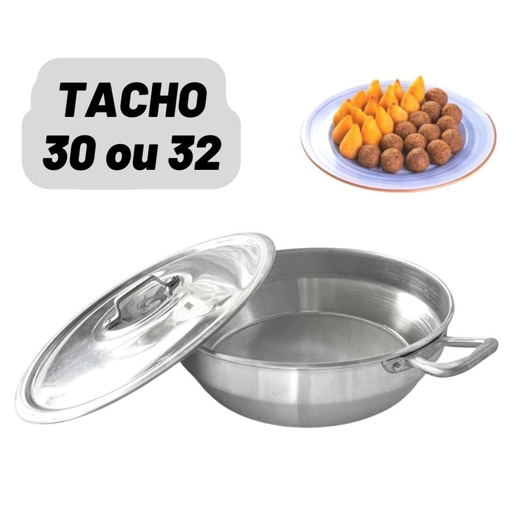 Tacho Polido Com Tampa N30 ou N32 Frituras Batata Frita Pastel Salgado Camarão Moqueca Acarajé Em Alumínio