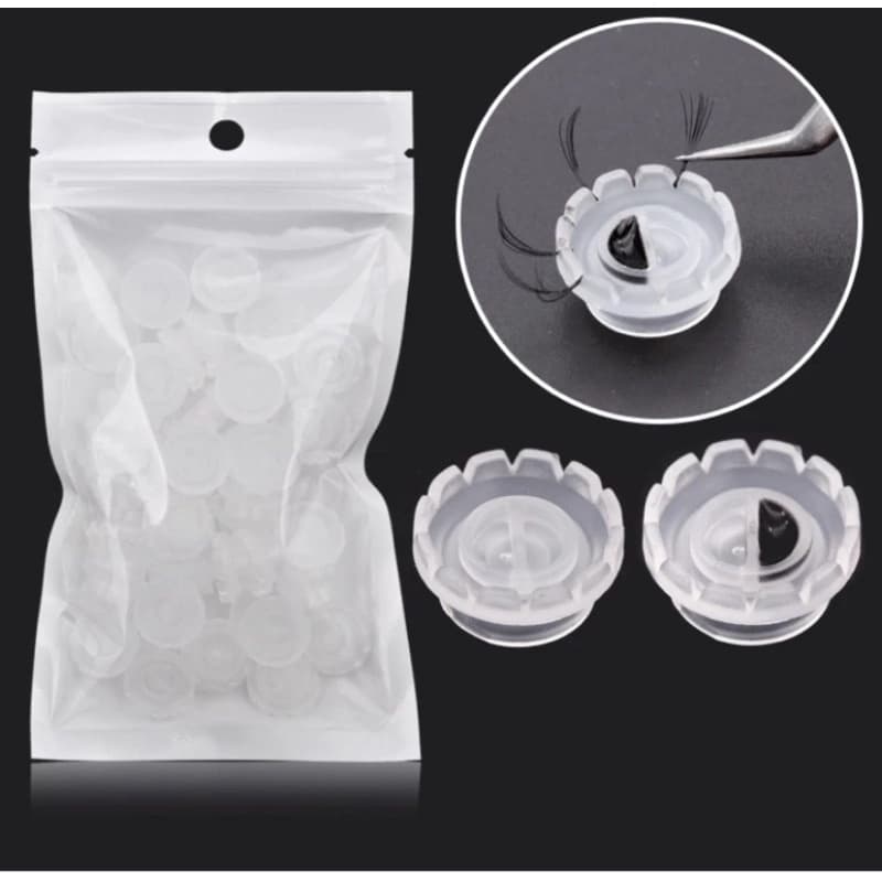 100pcs Suporte de cola individual para cílios para enxertia de cílios para cílios unidades Suporte adesivo para extensão de cílios anel copo flor rápido