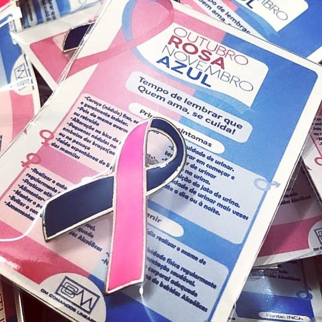 30 unidades de Botton Outubro Rosa e Novembro Azul