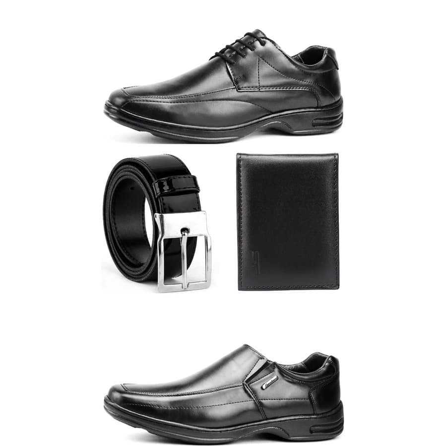 Sapato Social Masculino Confortável Básico 2 Pares + Acessórios