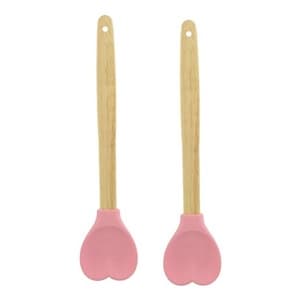 Kit 2 Espátulas Silicone Coração Cabo Madeira Bolo Cozinha Pronta Entrega