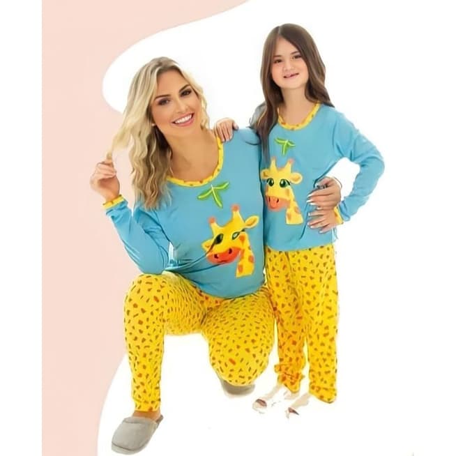 Kit  com Pijama mãe e filha manga longa adulto